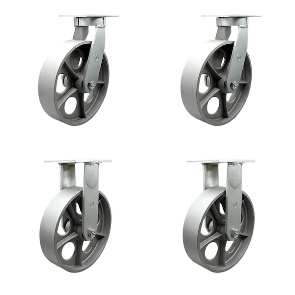 12'' Heavy Duty Semi Steel Cast Iron Wheel Caster Set 2 Swivel 2 Rigid, 4PK